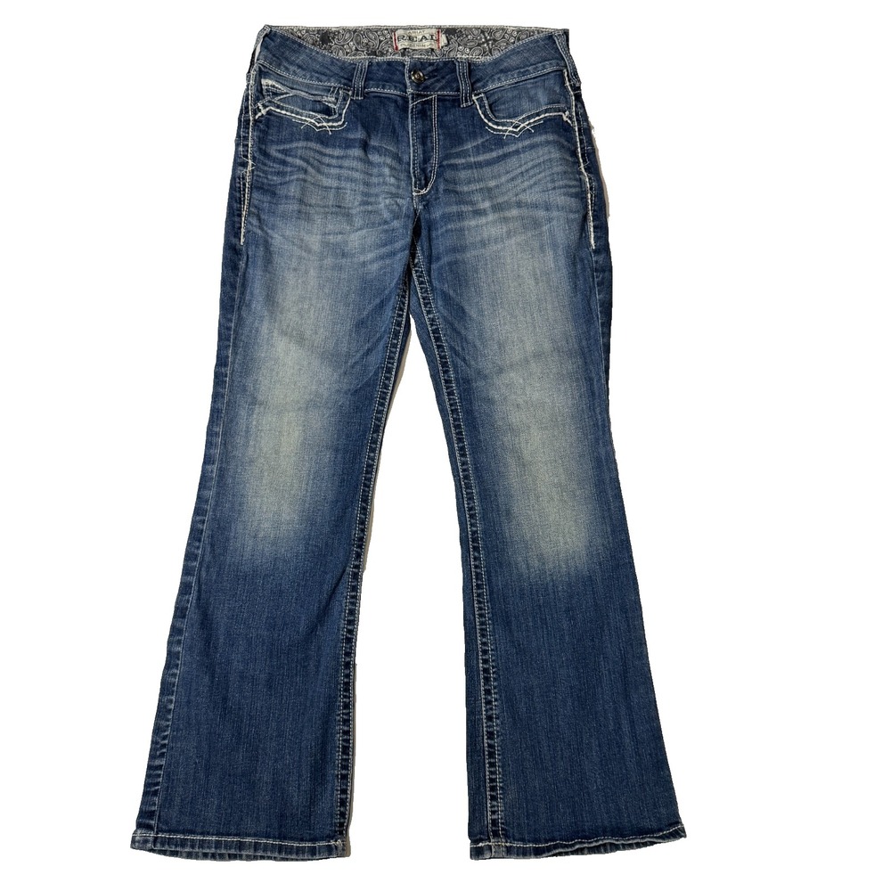 Ariat Real Jeans Womens 32S Blue Denim Western Thick Stitch Bootcut Leg